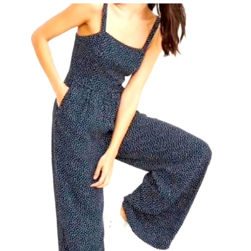 Abercrombie & Fitch Navy Wide leg Jumpsuit with White Polka Dots - XS